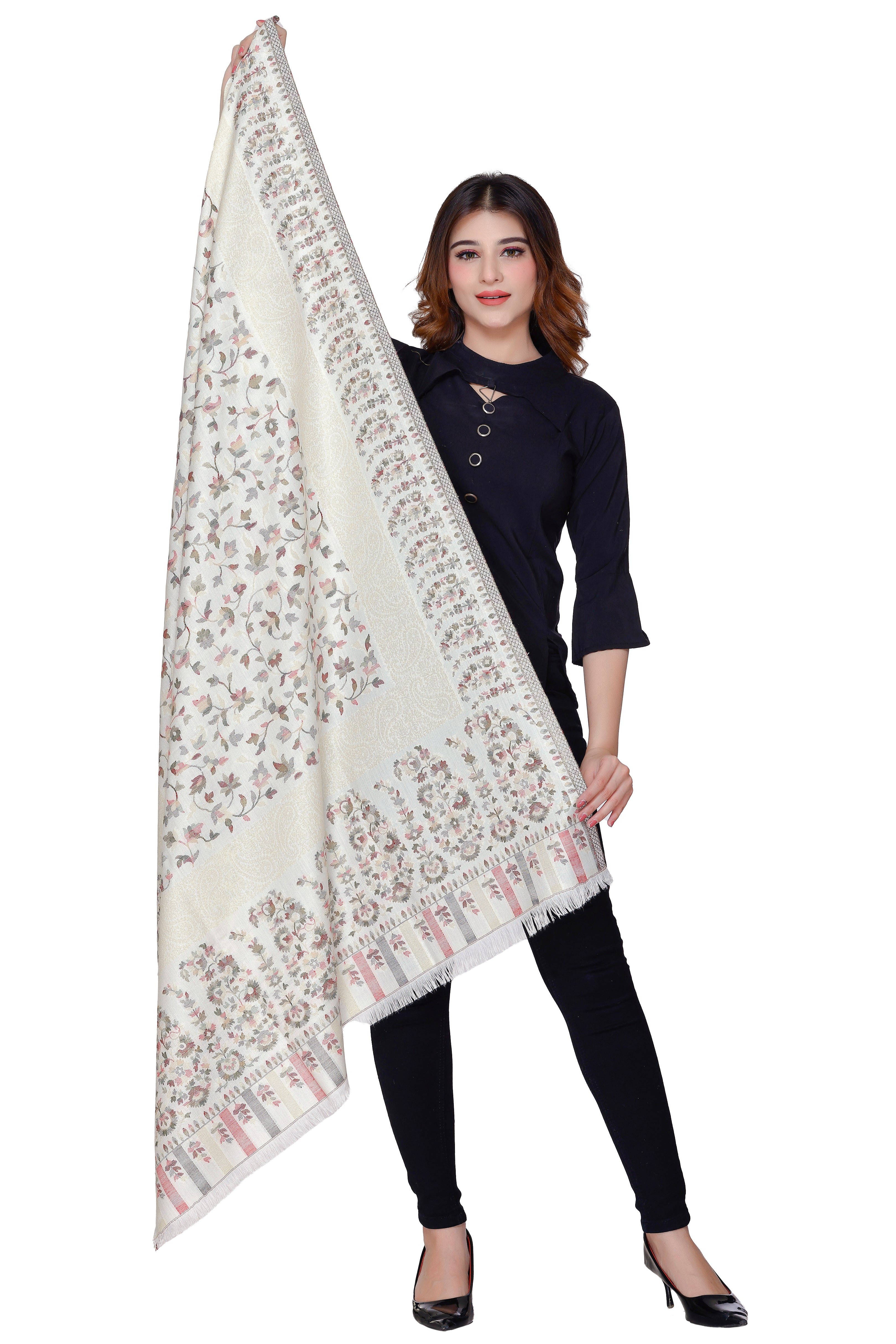 TOOSH MODA شالات جاكار نسائية (أبيض)