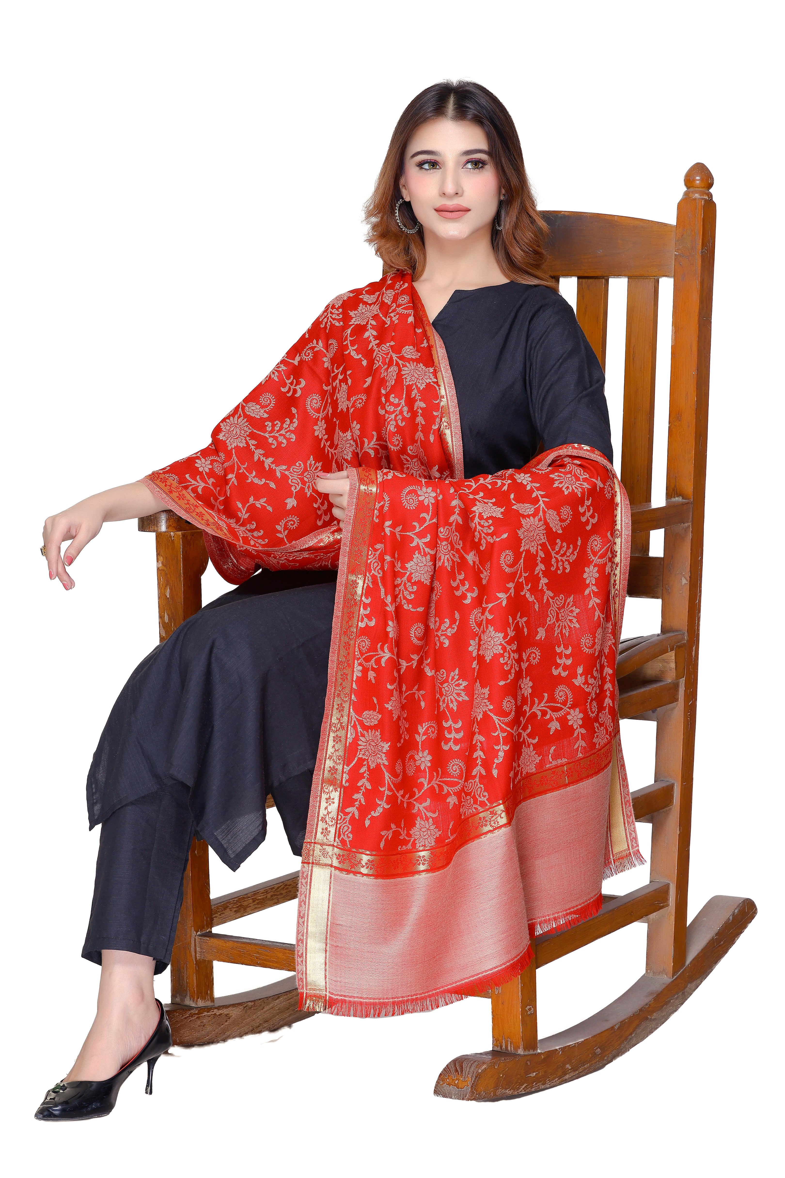 TOOSH MODA شالات جاكار نسائية (أحمر)