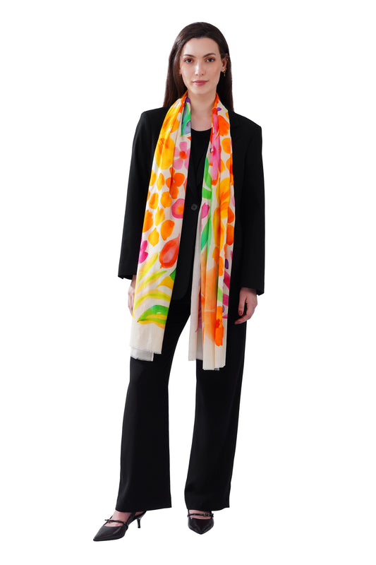 Women's Cream Classic Modal Premium Printed Stole
