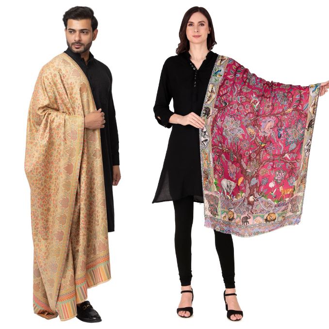 His And Her Set Of fine modal silk Digital Print Shawls and Kani silky modal Shawl for (COMBO PACK)