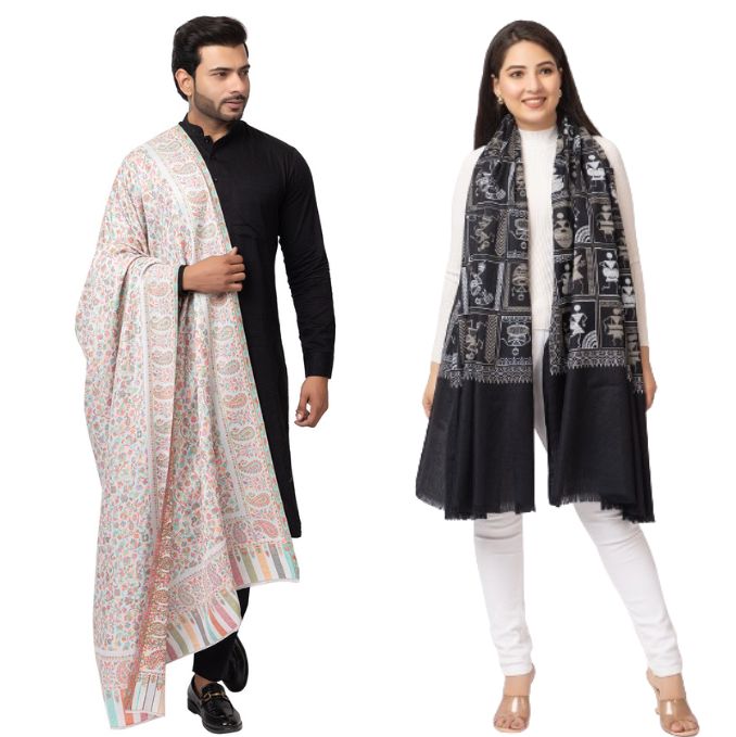 His And Her Set Of fine modal silk Digital Print Shawls and Kani silky modal Shawl for (COMBO PACK)