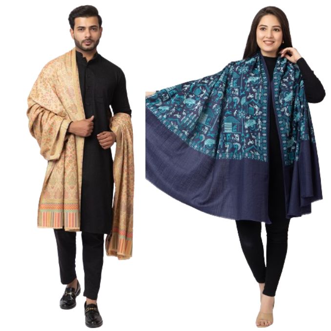 His And Her Set Of fine modal silk Digital Print Shawls and Kani silky modal Shawl for (COMBO PACK)