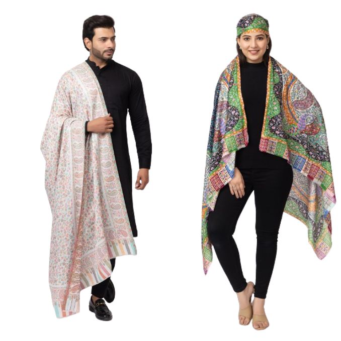 His And Her Set Of fine modal silk Digital Print Shawls and Kani silky modal Shawl for (COMBO PACK)