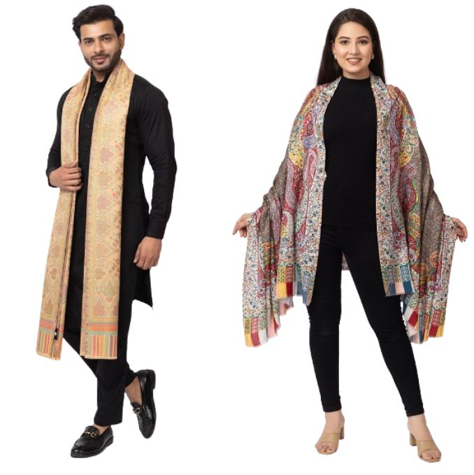 His And Her Set Of fine modal silk Digital Print Shawls and Kani silky modal Shawl for (COMBO PACK)