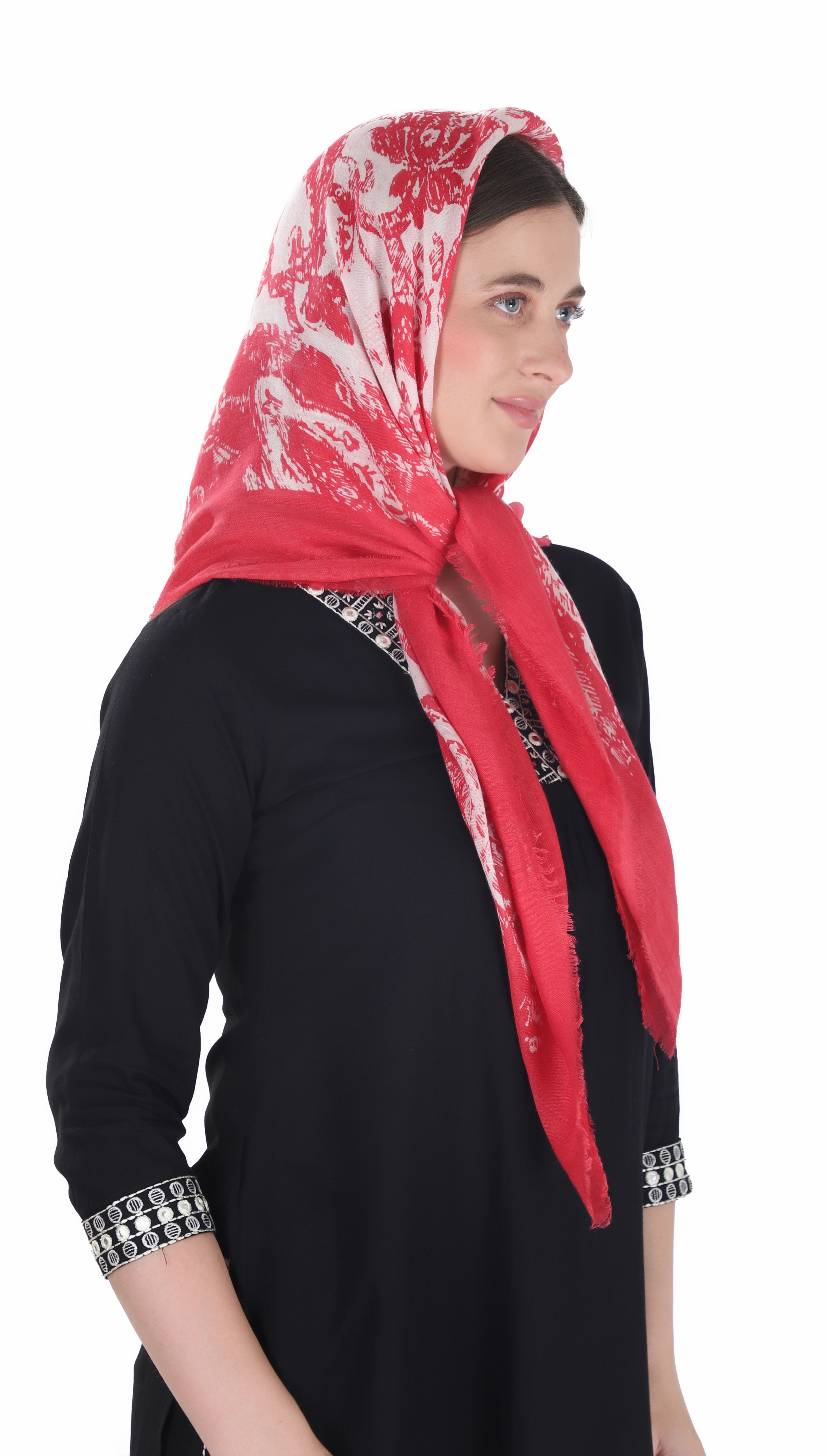 شالات نسائية شتوية جميلة ومزخرفة من Toosh Moda (أحمر 60*180)