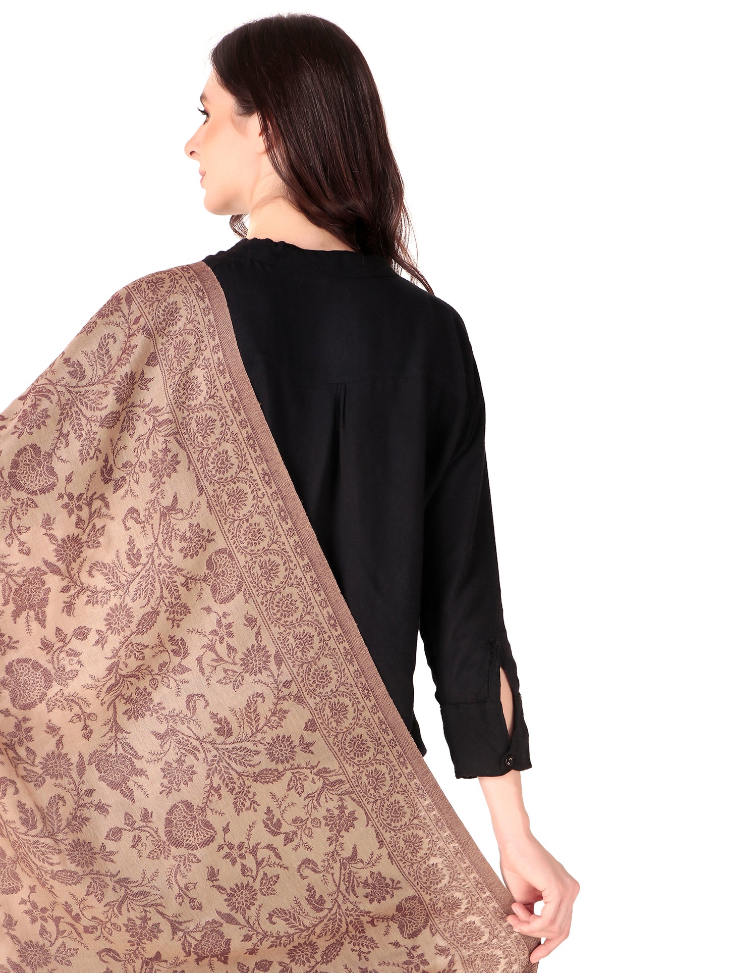 شالات Toush Moda النسائية الجميلة والمطرزة لملابس الشتاء العرقية من قماش الجاكار (بيج 70*200)