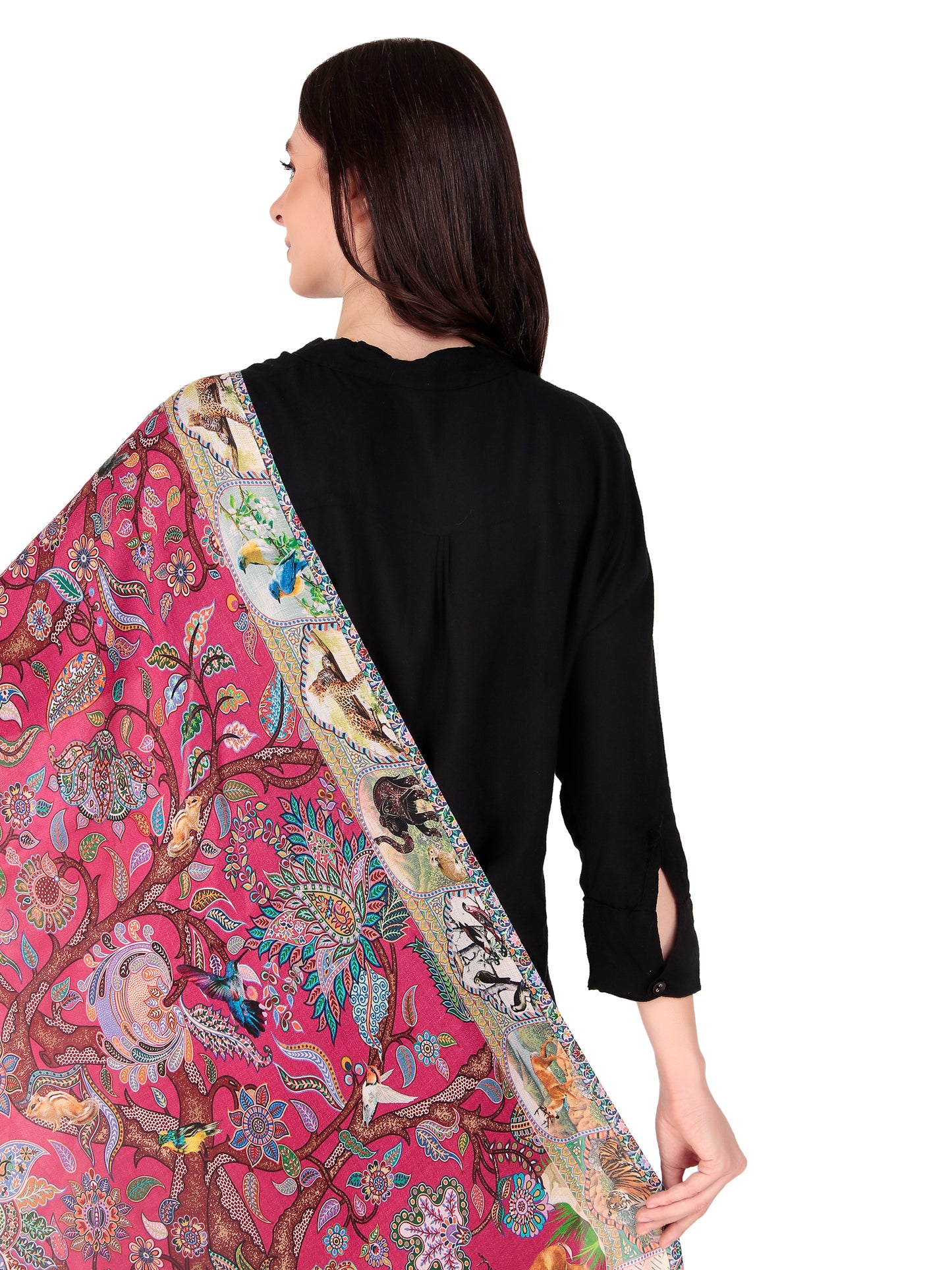 شالات نسائية من Toosh Moda ملابس شتوية عرقية جميلة ومزخرفة بطباعة رقمية (وردي 70*200)