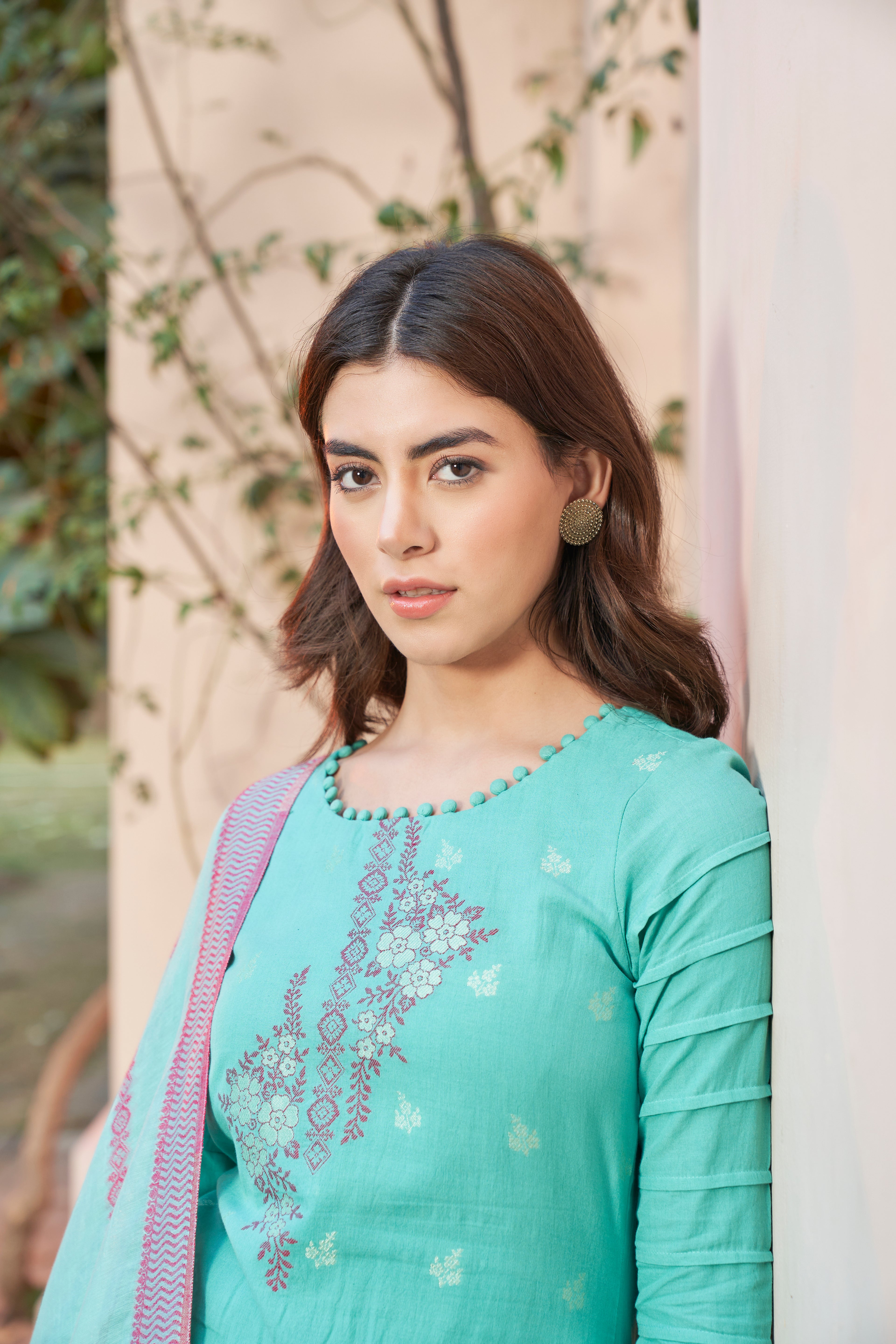 بدلة TOOSH MODA النسائية من قماش الجاكار غير المخيط مع وشاح Chanderi Dupatta