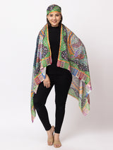 fine modal silk Digital Print Shawls - Thumbnail 2