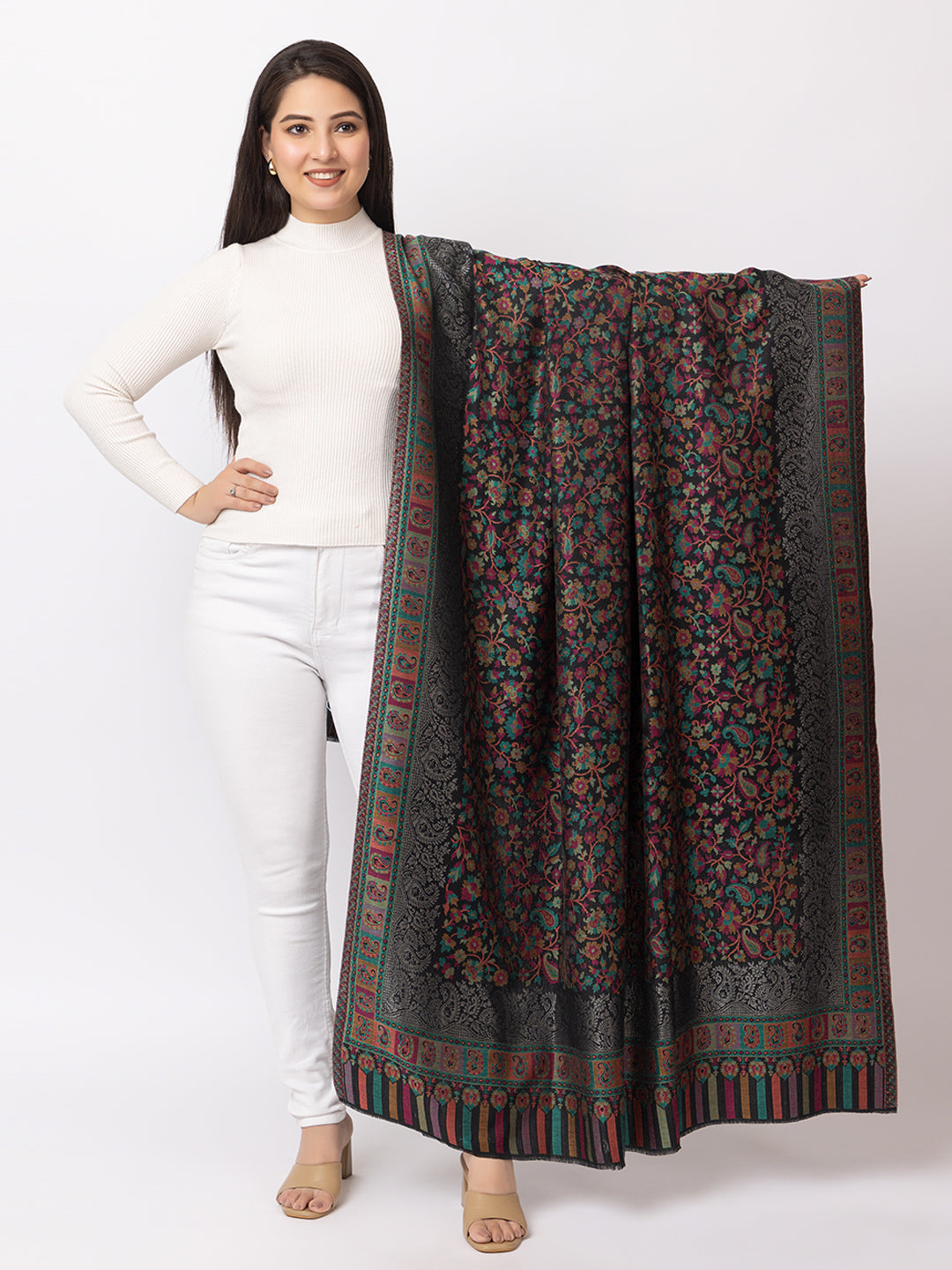 Woman Zari Shawl, Authentic Kashmiri Luxury  Style Shawl - Image 1