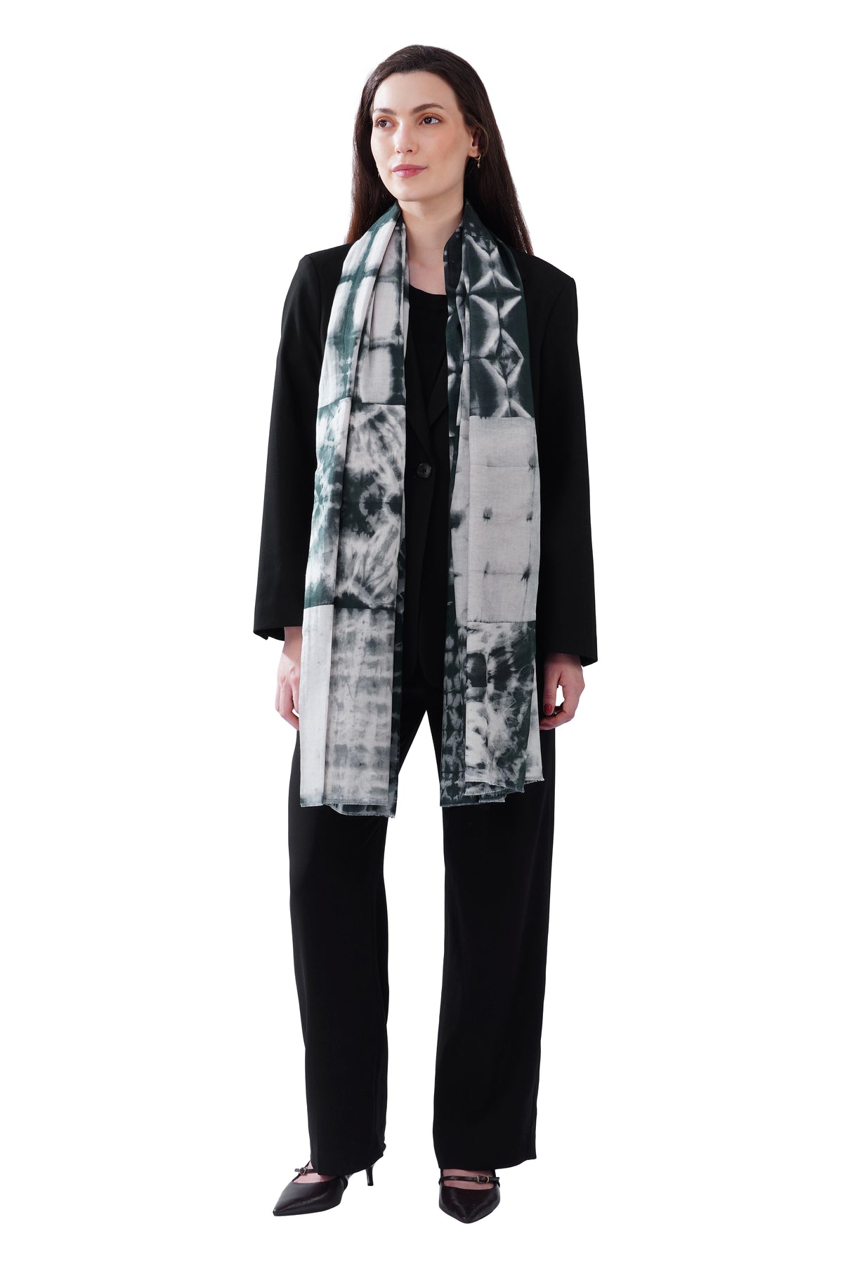 Women's Black & White Printed Soft Cotton Designer Shawl - Image 2