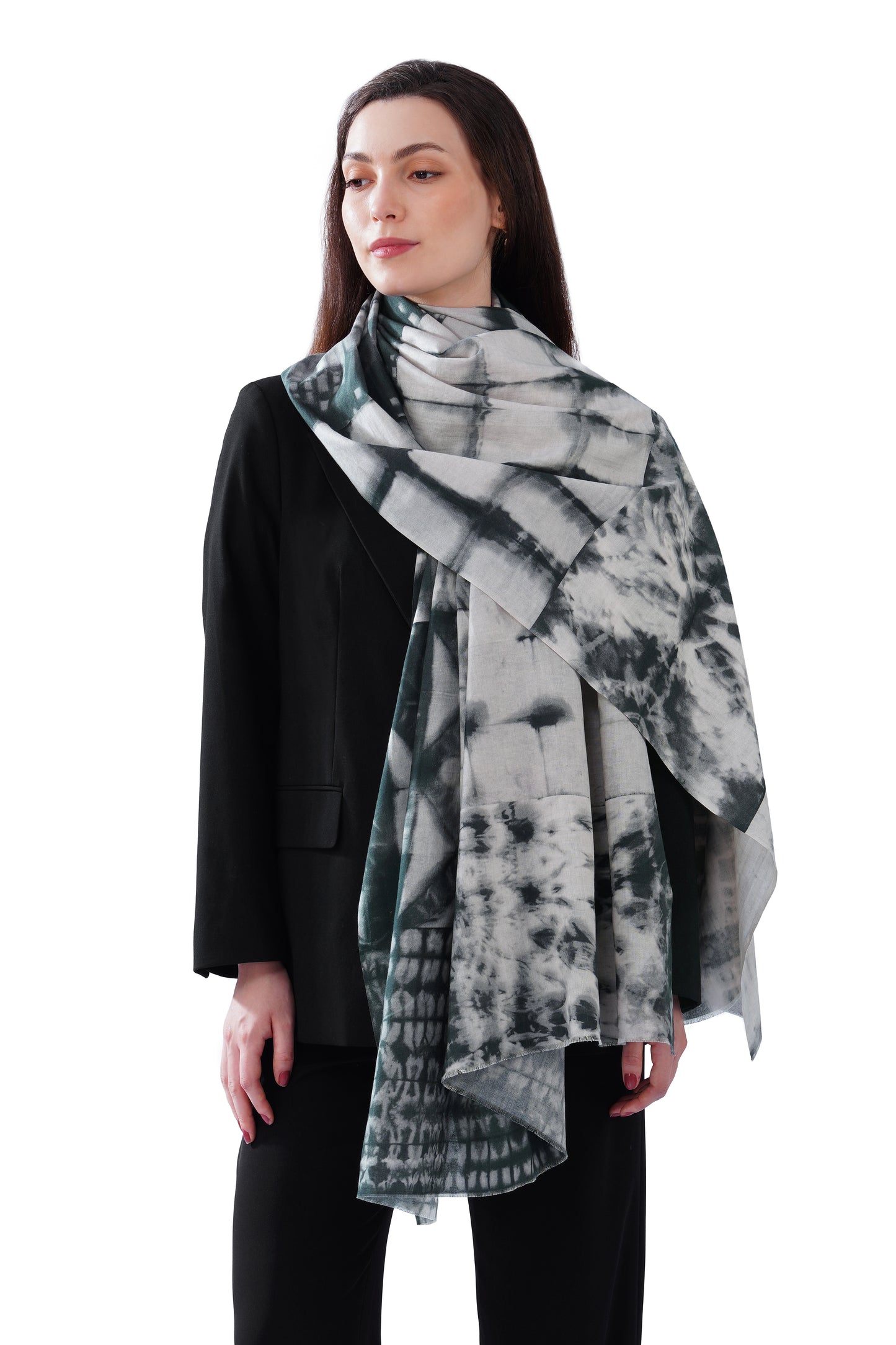 Women's Black & White Printed Soft Cotton Designer Shawl