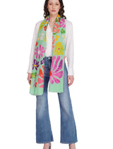 Women's Mint Green Floral Printed Lightweight Cotton Stole - Thumbnail 1