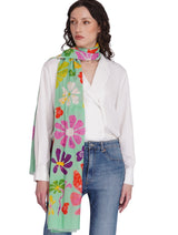 Women's Mint Green Floral Printed Lightweight Cotton Stole - Thumbnail 2