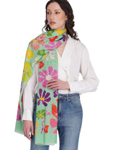 Women's Mint Green Floral Printed Lightweight Cotton Stole - Thumbnail 3