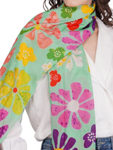 Women's Mint Green Floral Printed Lightweight Cotton Stole - Thumbnail 4