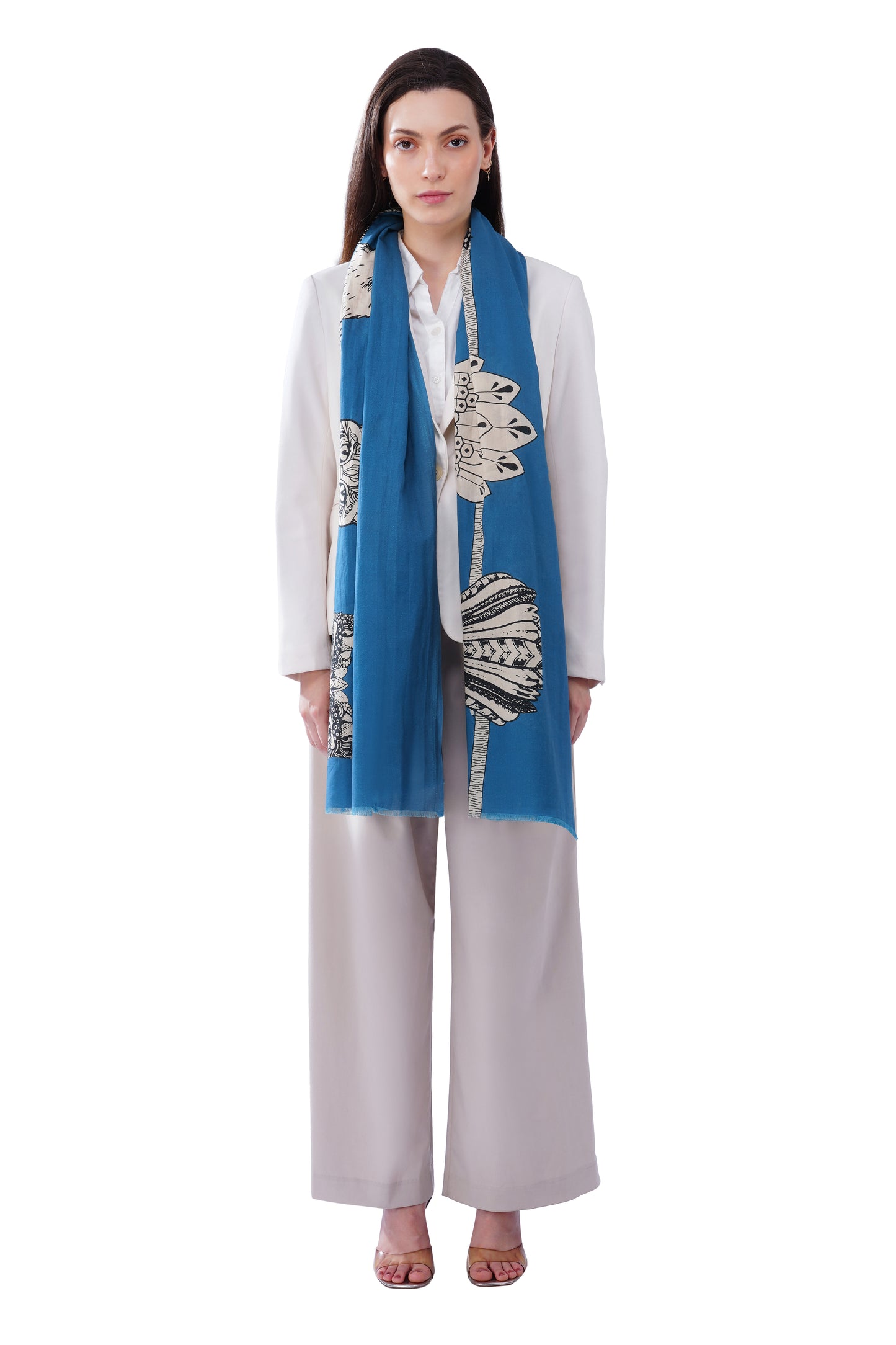 Women's Blue Elegant Pure Cotton Fashion Shawl