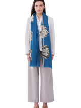 Women's Blue Elegant Pure Cotton Fashion Shawl - Thumbnail 1