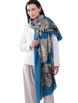 Women's Blue Elegant Pure Cotton Fashion Shawl - Thumbnail 2