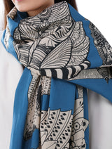 Women's Blue Elegant Pure Cotton Fashion Shawl - Thumbnail 3