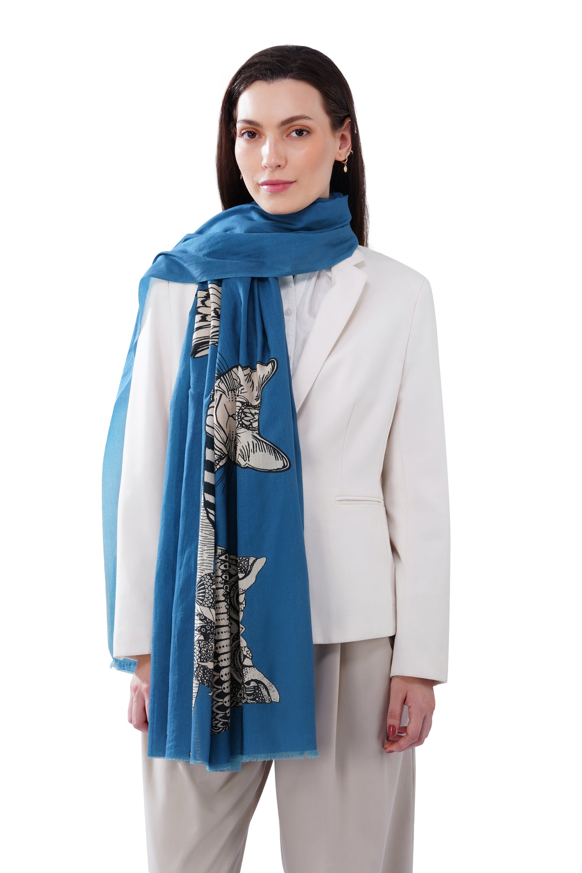 Women's Blue Elegant Pure Cotton Fashion Shawl - Image 4