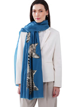 Women's Blue Elegant Pure Cotton Fashion Shawl - Thumbnail 4