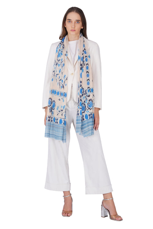 Women's Cream Modern Modal Stylish Printed Stole