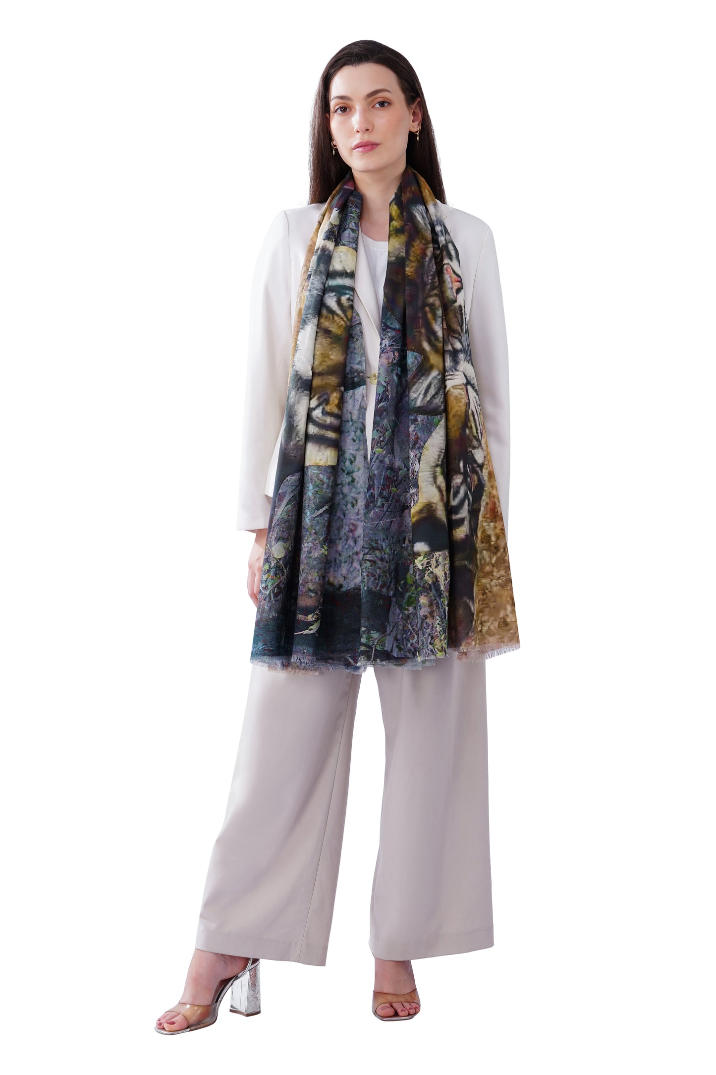 Women's Black Tiger Print Premium Cotton Stylish Shawl