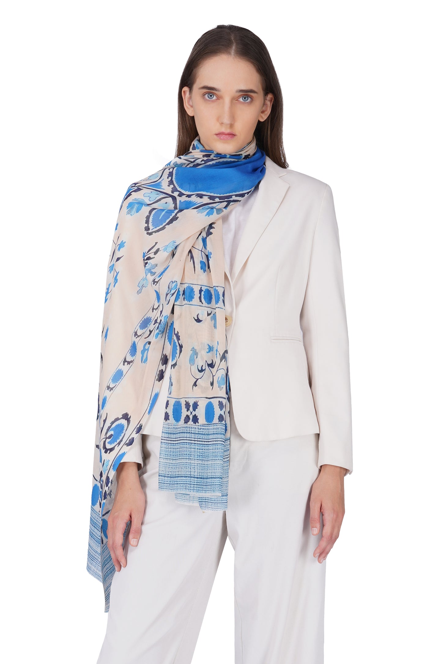 Women's Cream Modern Modal Stylish Printed Stole