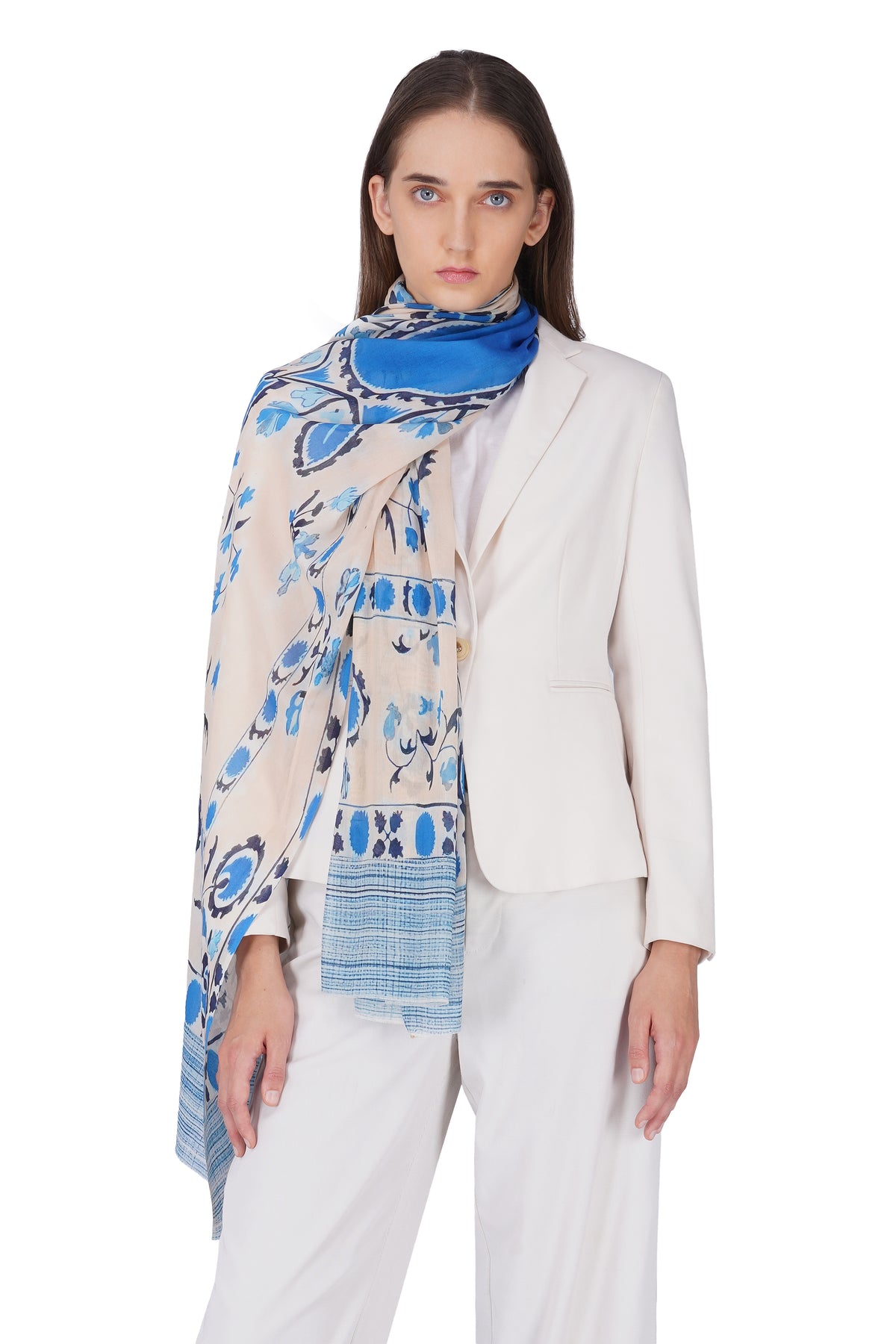 Women's Cream Modern Modal Stylish Printed Stole - Image 3