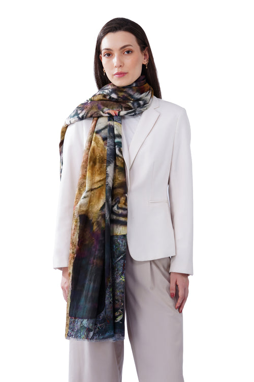 Women's Black Tiger Print Premium Cotton Stylish Shawl