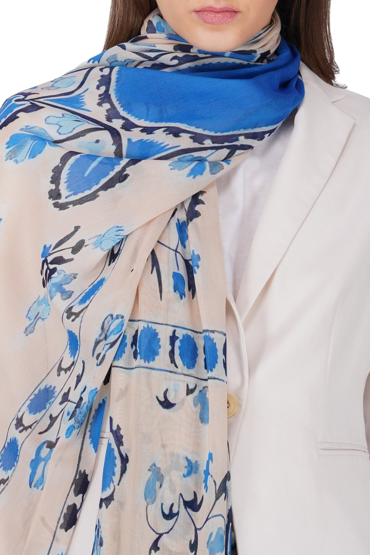 Women's Cream Modern Modal Stylish Printed Stole - Image 4