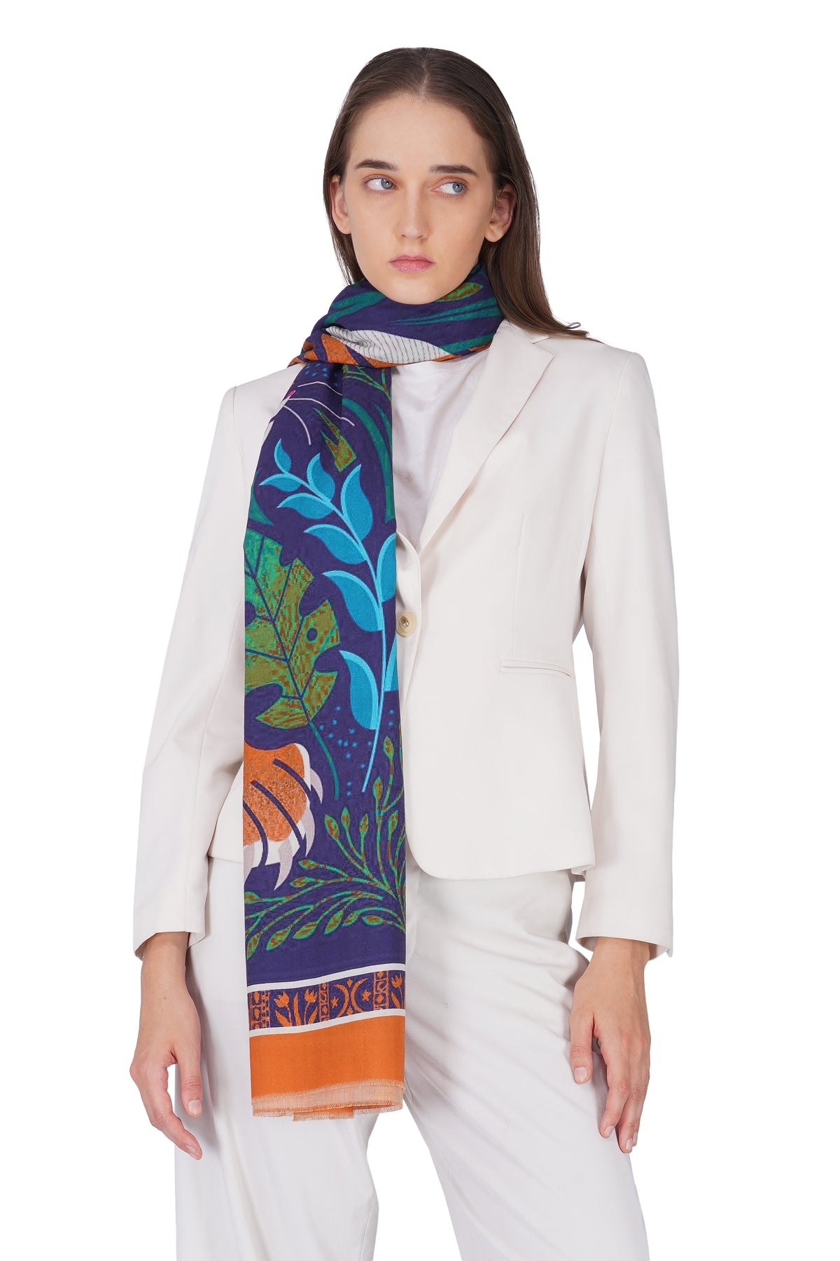 Women's Multi Colour Tiger Print Premium Signature Shawl - Image 1