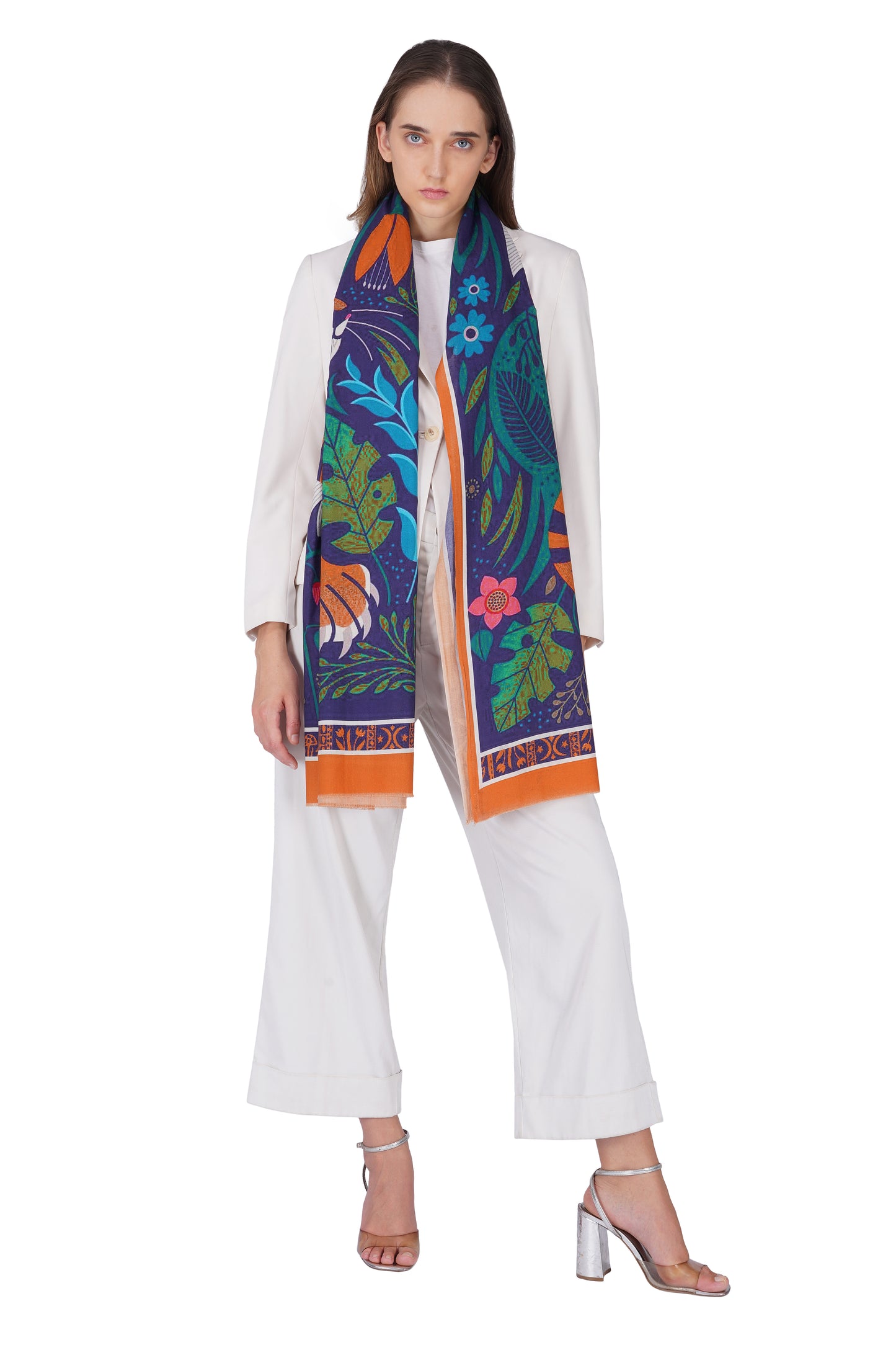 Women's Multi Colour Tiger Print Premium Signature Shawl