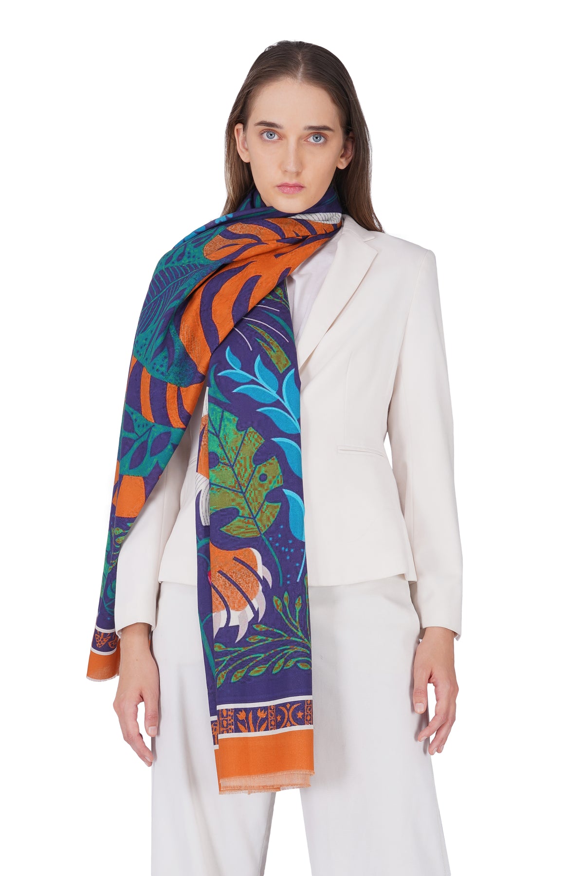 Women's Multi Colour Tiger Print Premium Signature Shawl - Image 3