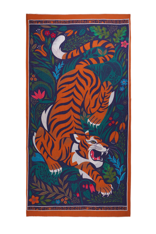Women's Multi Colour Tiger Print Premium Signature Shawl