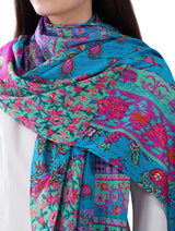 Women's Blue Classic Cotton Everyday Wear Stole - Thumbnail 5