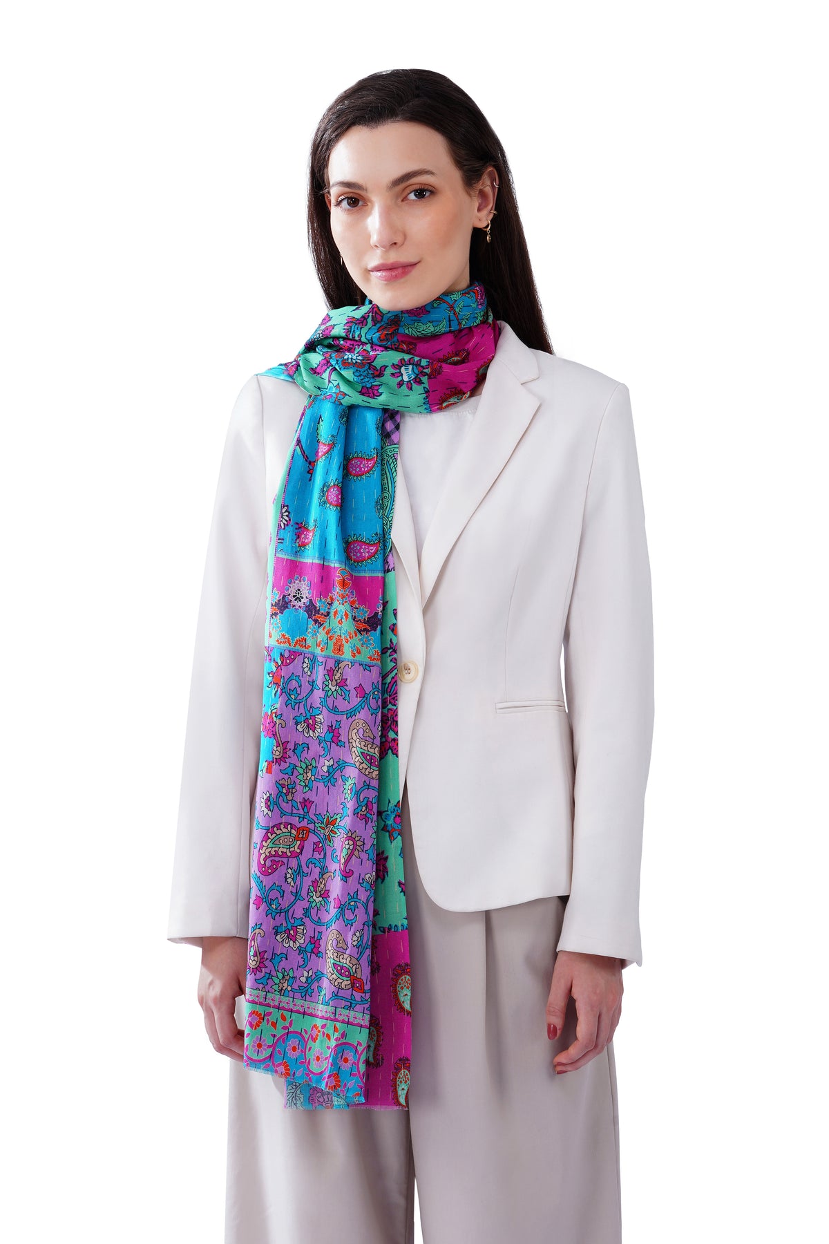 Women's Blue Classic Cotton Everyday Wear Stole - Image 2