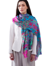 Women's Blue Classic Cotton Everyday Wear Stole - Thumbnail 3