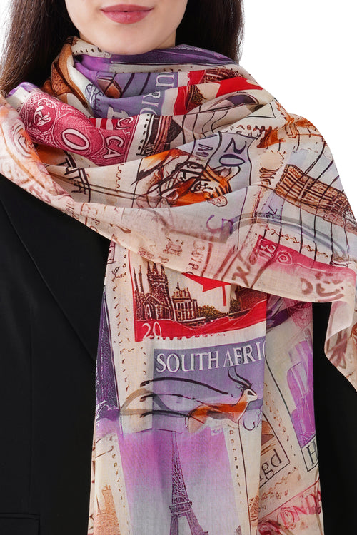 Women's Beige Soft Cotton Elegant Printed Stole