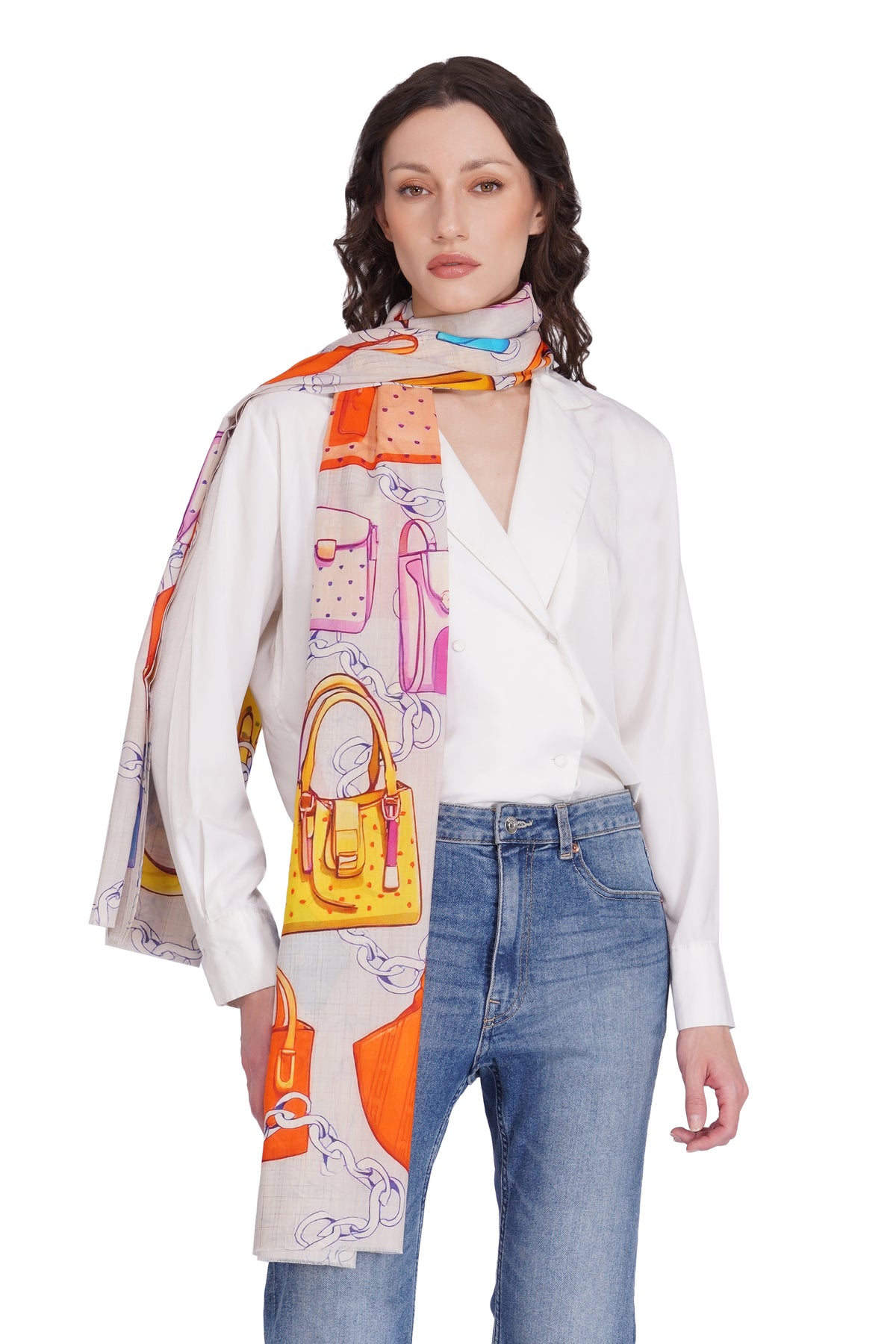 Toosh Moda Women’s Cream Premium Modal Graceful Printed Stole - Image 2