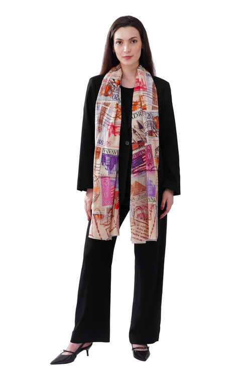 Women's Beige Soft Cotton Elegant Printed Stole