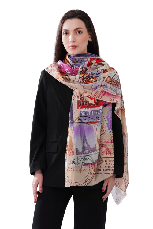 Women's Beige Soft Cotton Elegant Printed Stole