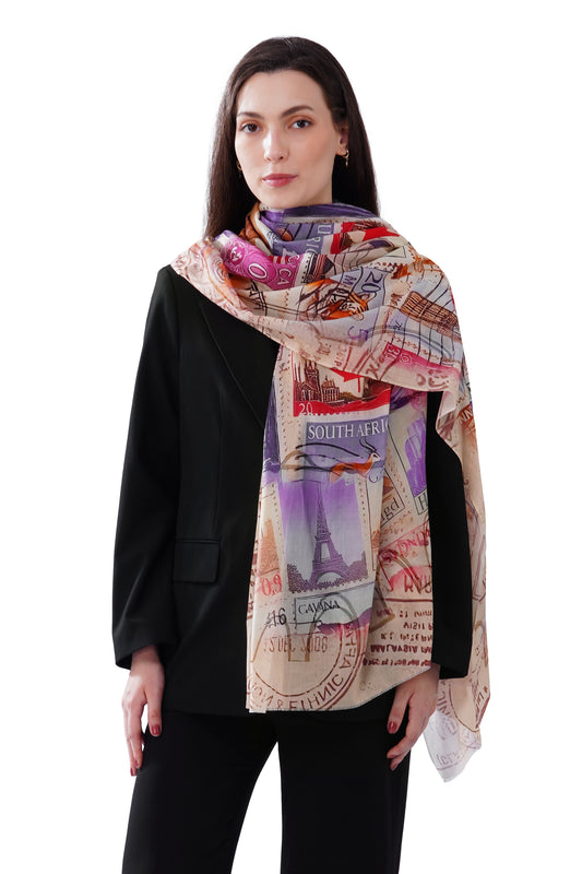Women's Beige Soft Cotton Elegant Printed Stole