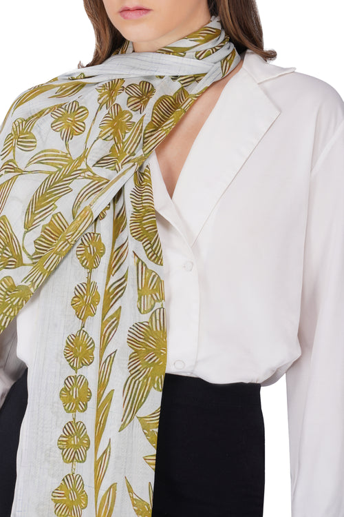 Women's White Contemporary Modal Printed Stole