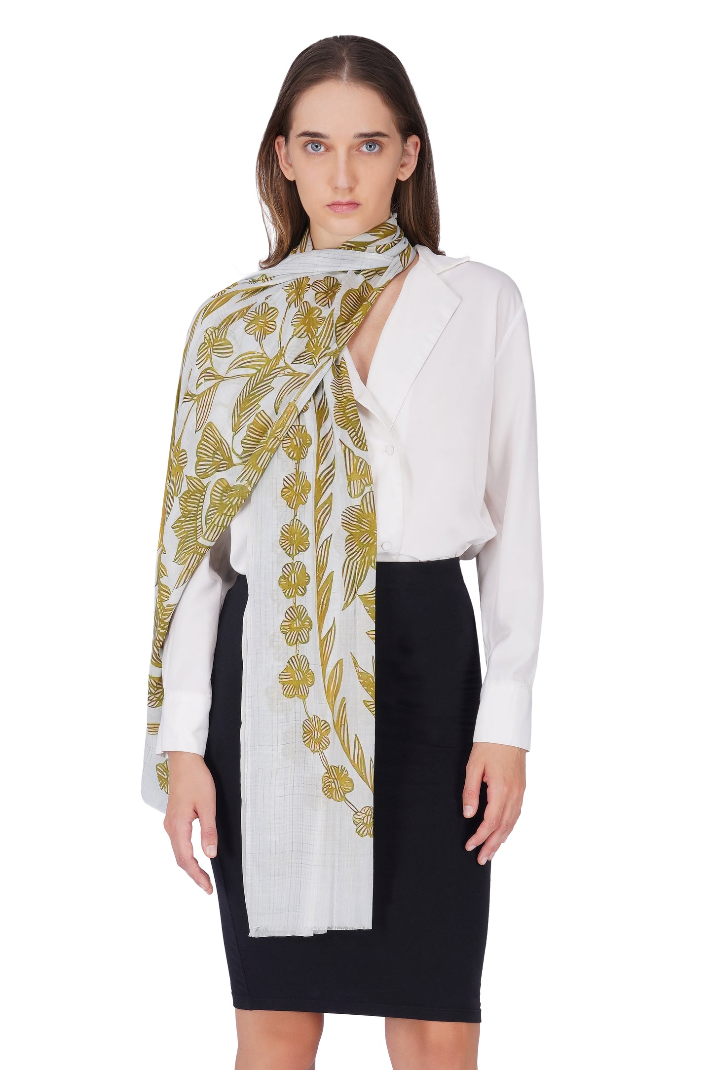 Women's White Contemporary Modal Printed Stole