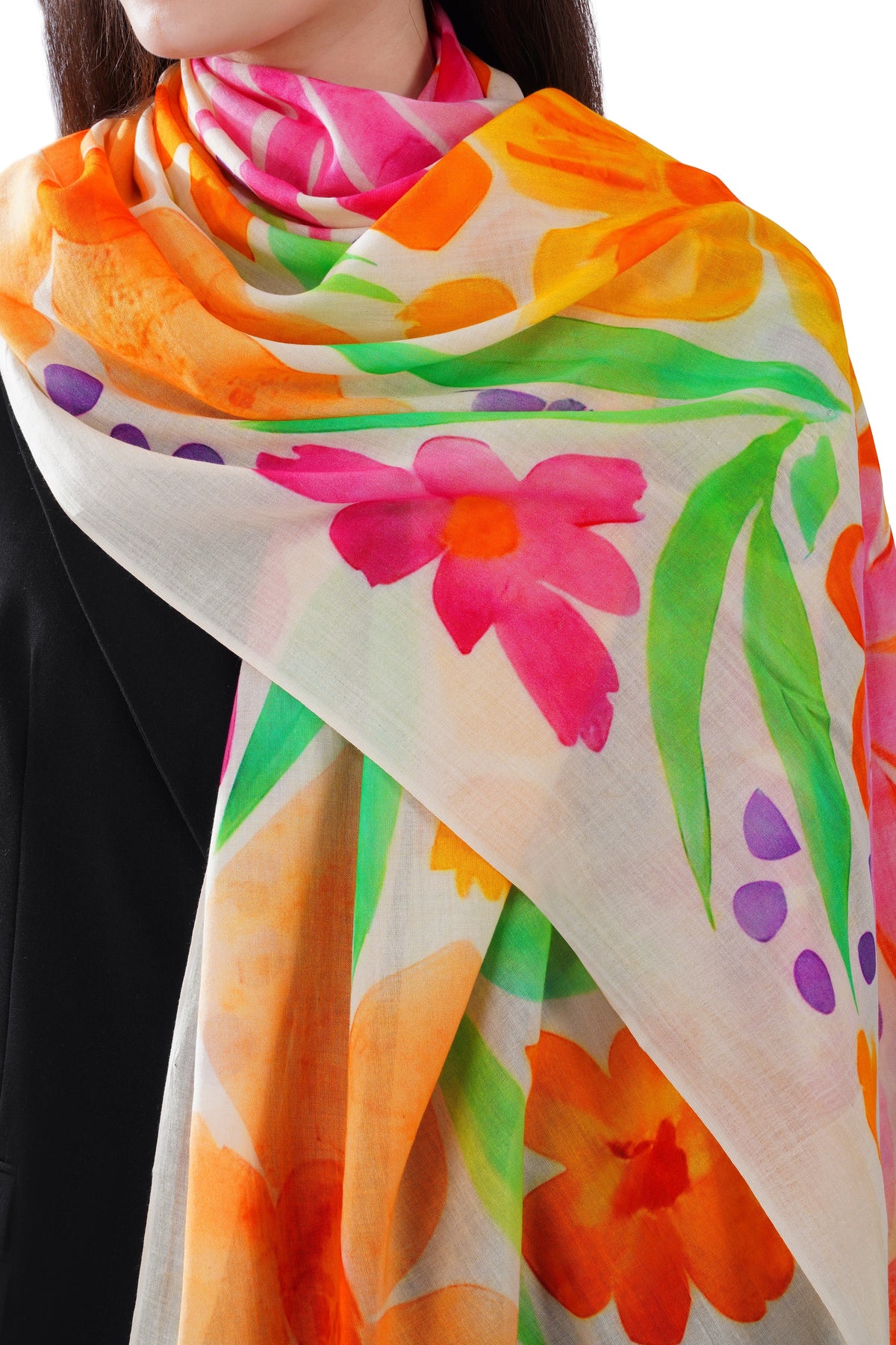 Women's Cream Classic Modal Premium Printed Stole - Image 4