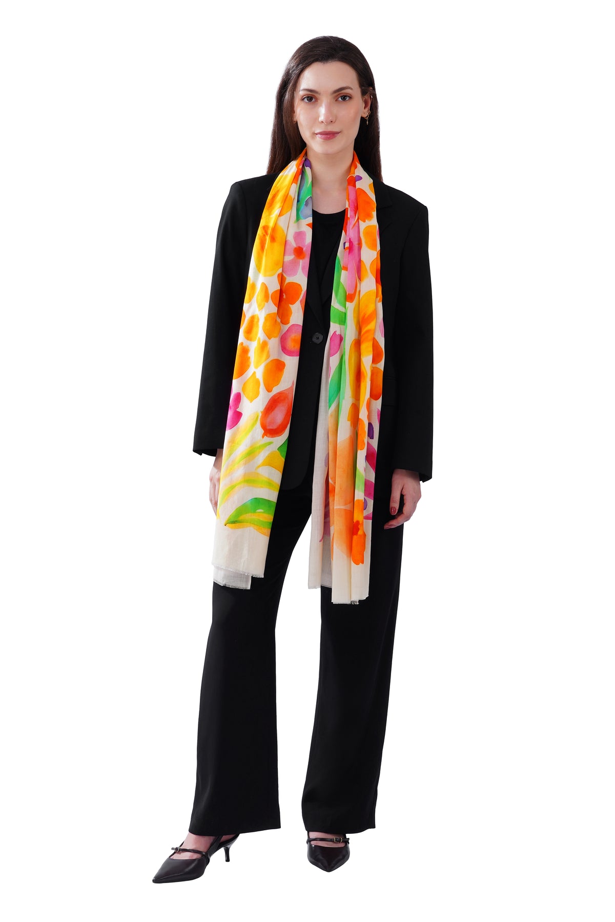 Women's Cream Classic Modal Premium Printed Stole - Image 2