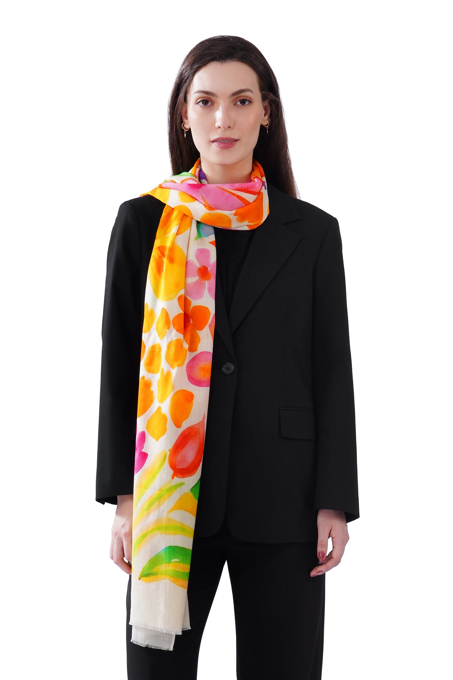 Women's Cream Classic Modal Premium Printed Stole