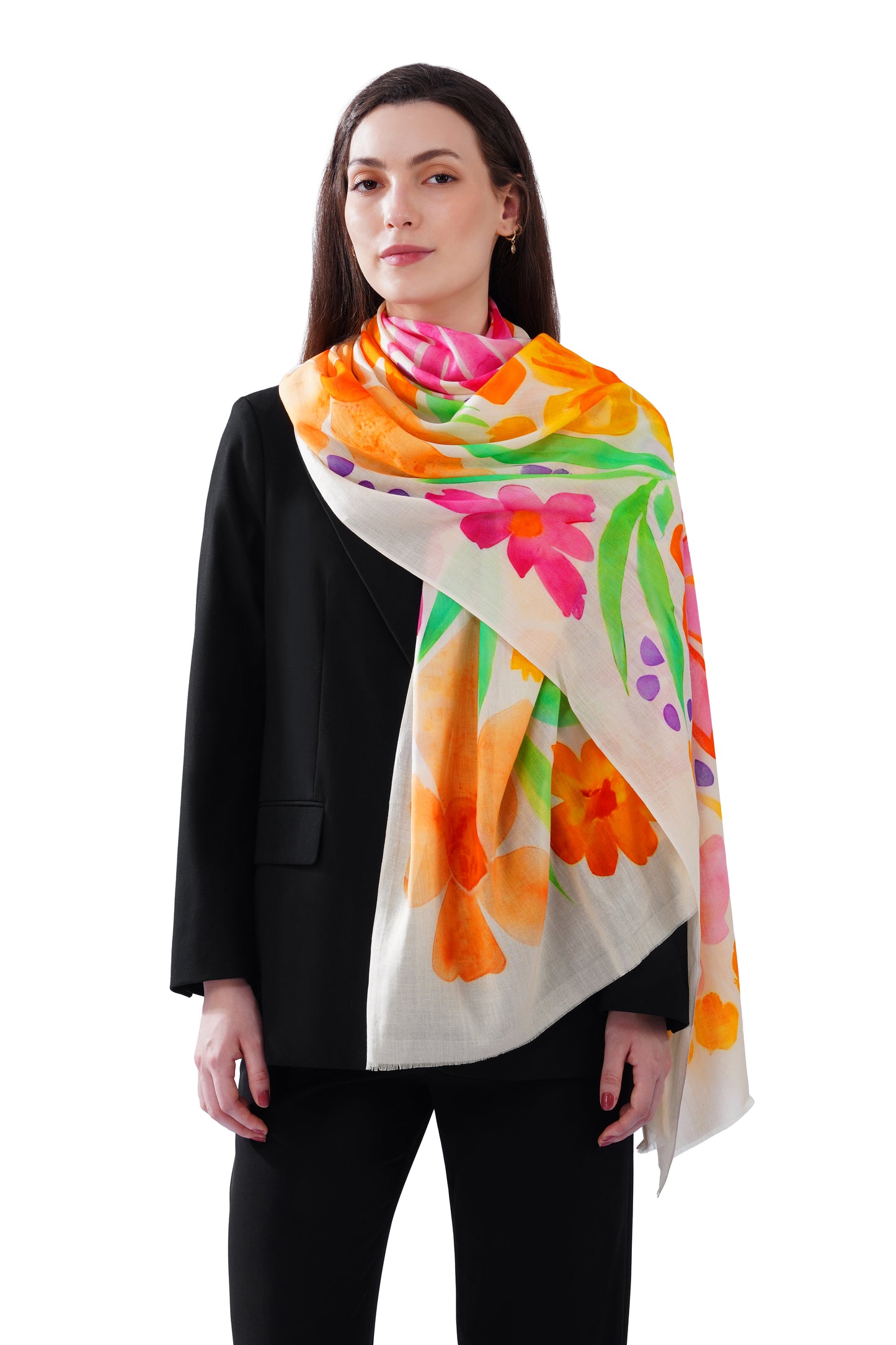 Women's Cream Classic Modal Premium Printed Stole